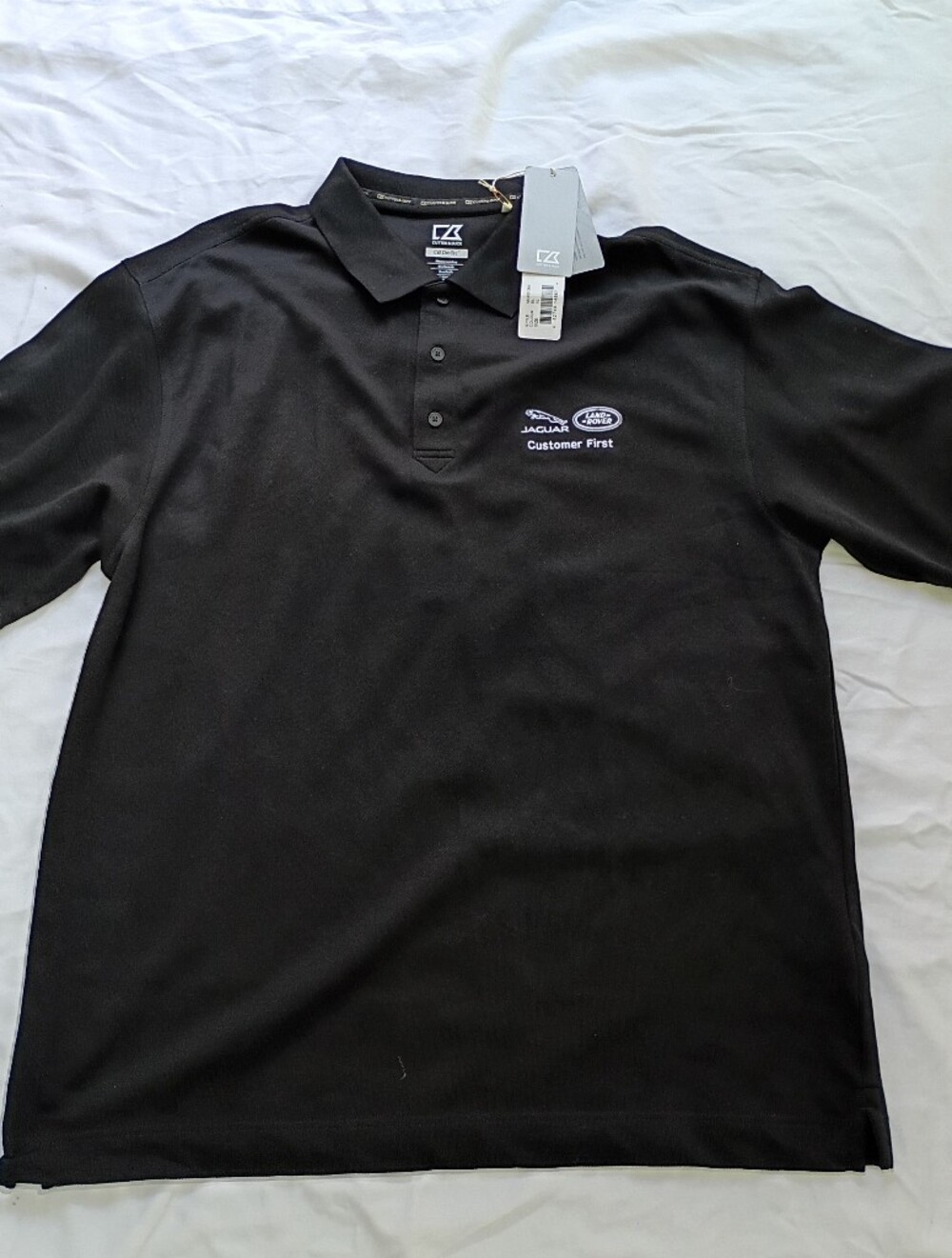 CB DryTec Polo Men's XL Black Jaguar Land Rover Customer First Embroidered White